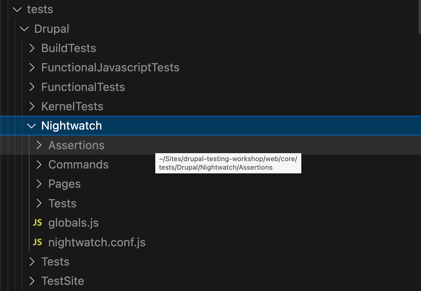 Nightwatch Drupal core