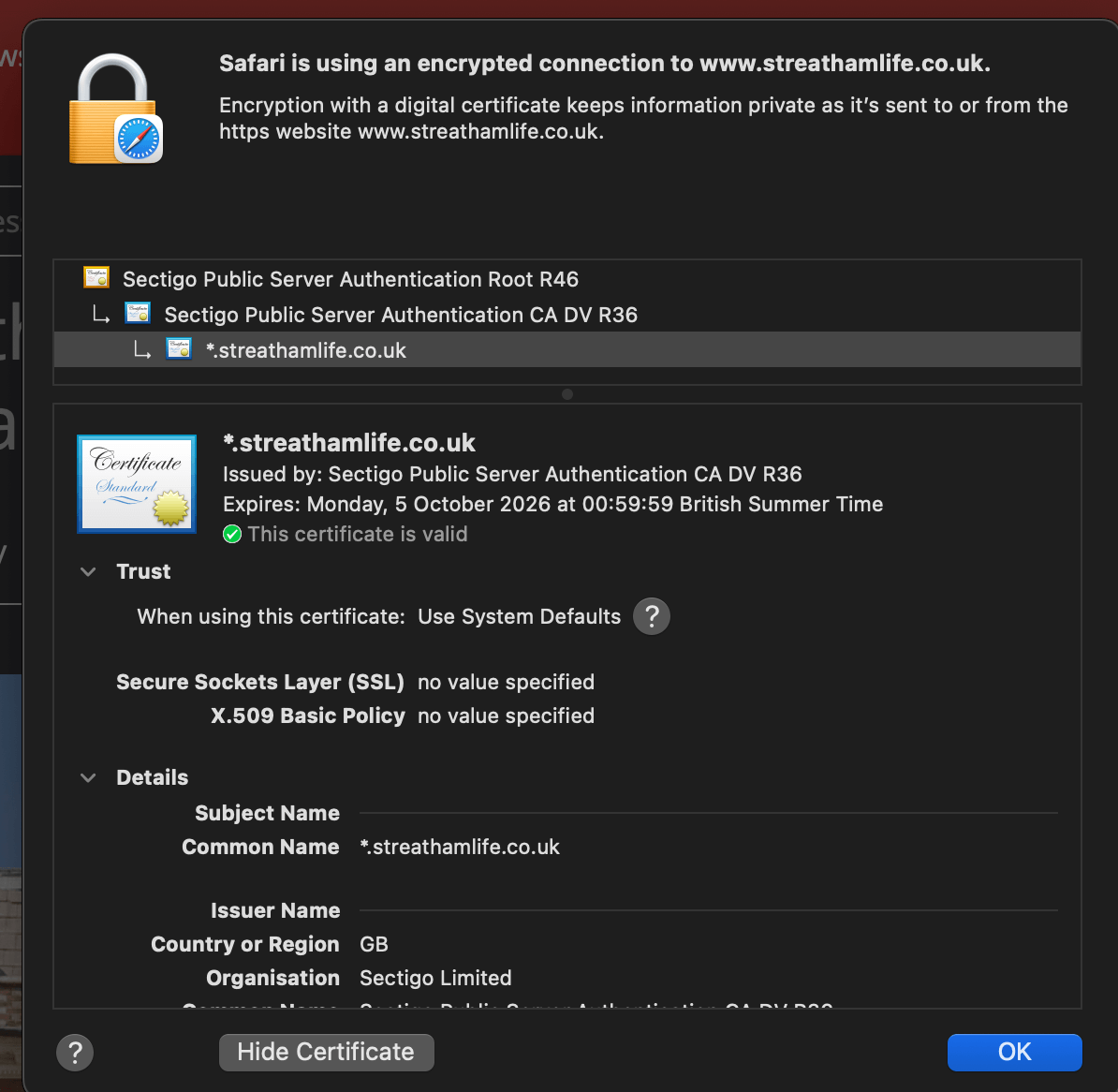 Validated Sectigo Certificate Validated Sectigo Certificate